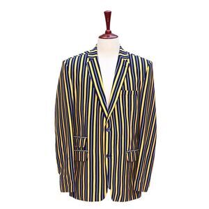 Mens Blazer Striped Yellow Blue Lined Formal Party Jacket Wedding Sport Coat 42R